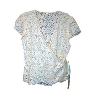 VTG Old Navy Cream Lace Short Sleeve Wrap Top Size XL Minimalist Fairy Whimsy